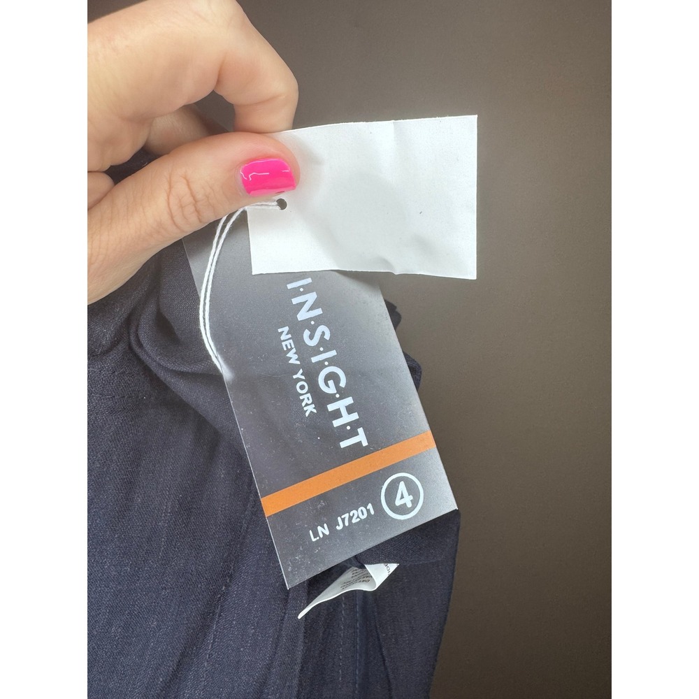 Insight New York Womens Navy Linen Blend Pant Suit Set Contrast Stitch Size 4 - Picture 4 of 9